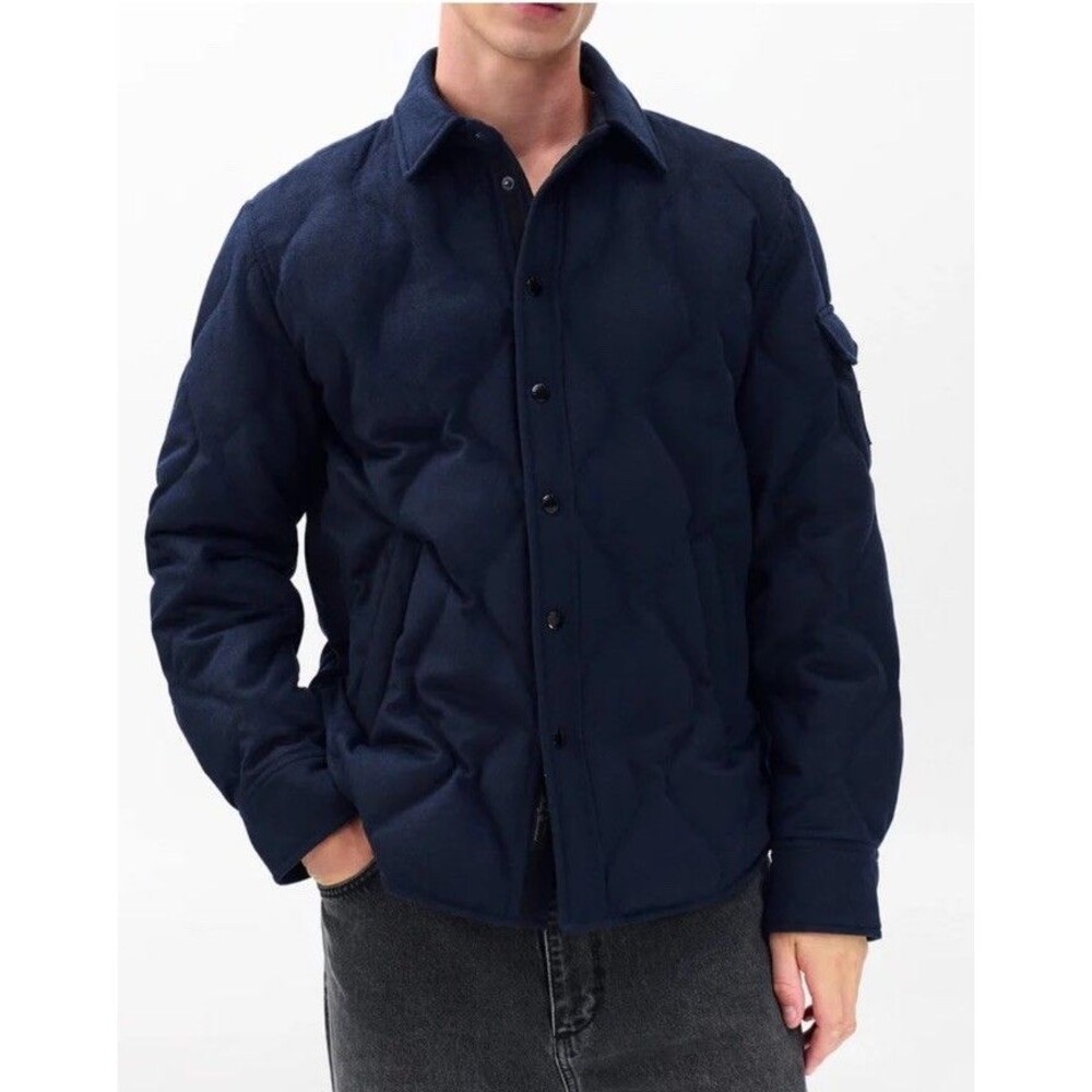 NWT RAG & BONE Men's Dane Wool- Cashmere Quilted Shirt Jacket, Navy Size Medium